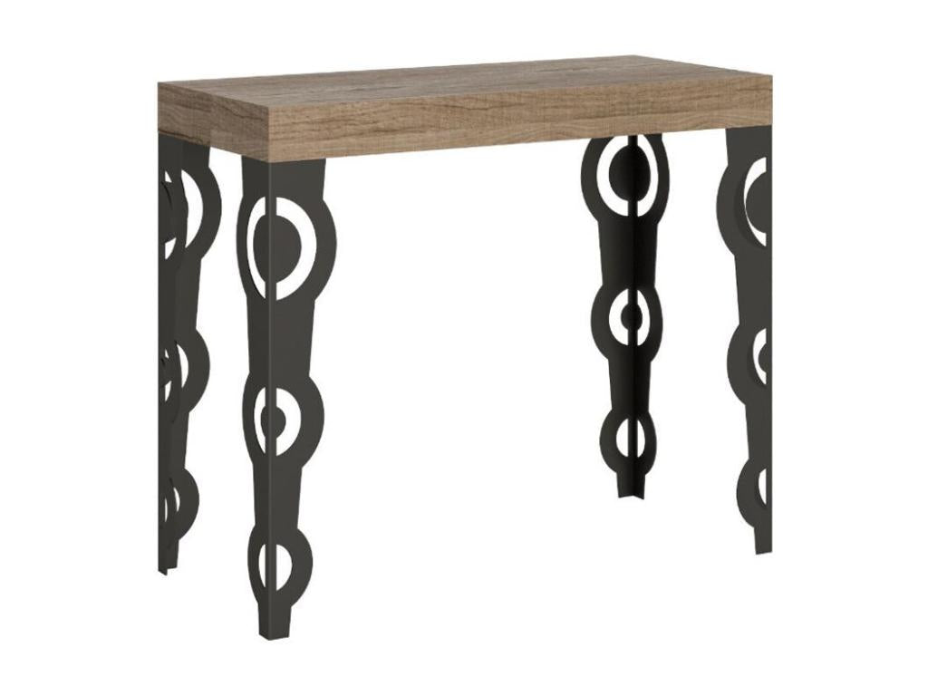 Console extensible style oriental Boislis 90x40-196 ou 90x40-300-Couleur Blanc-Support 2 pieds-5 rallonges fines HRTM43961