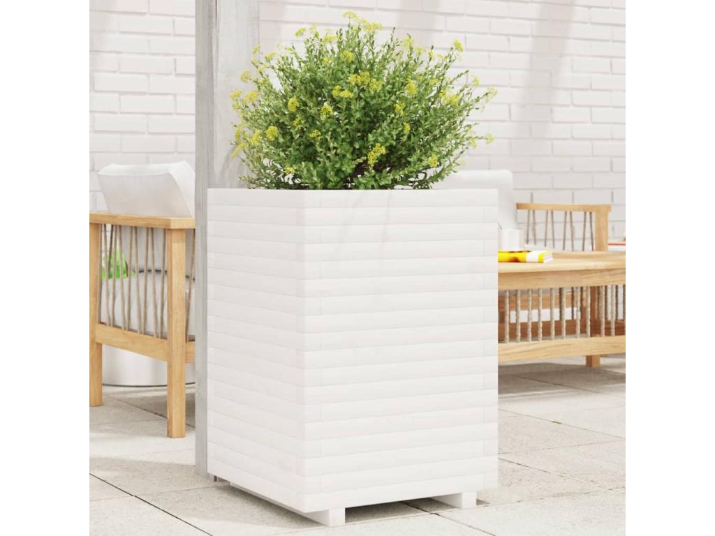 Jardinière blanc 50x50x72 cm bois de pin massif IMUH26007