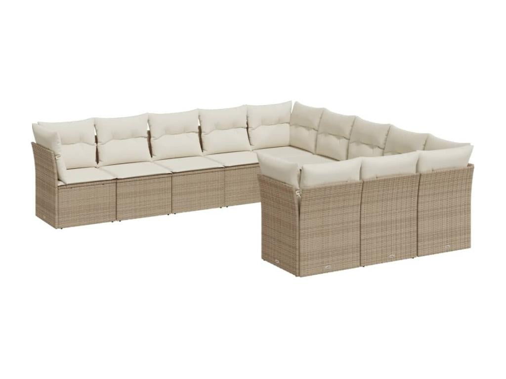 Salon de jardin 11 pcs avec coussins beige résine tressée OVAJ53528