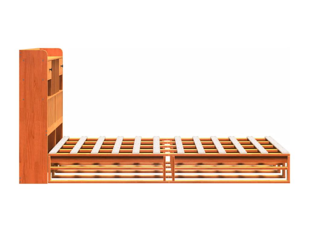 Lit bibliothèque sans matelas cire marron 120x190cm pin massif ROMK37796