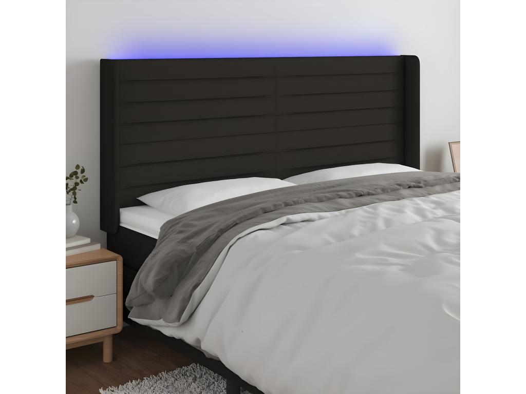 Tête de lit à LED Noir 163x16x118/128 cm Tissu PFWS76117