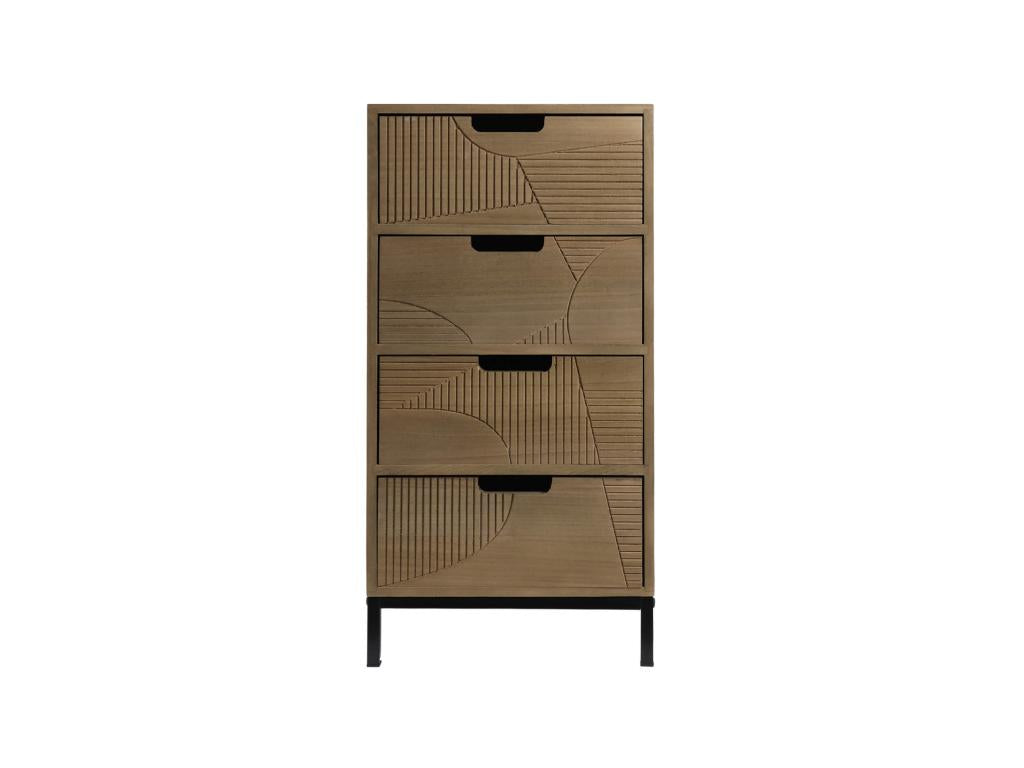 Commode Moderne avec 3 Tiroirs Sculpté Bois Métal EDXC10265