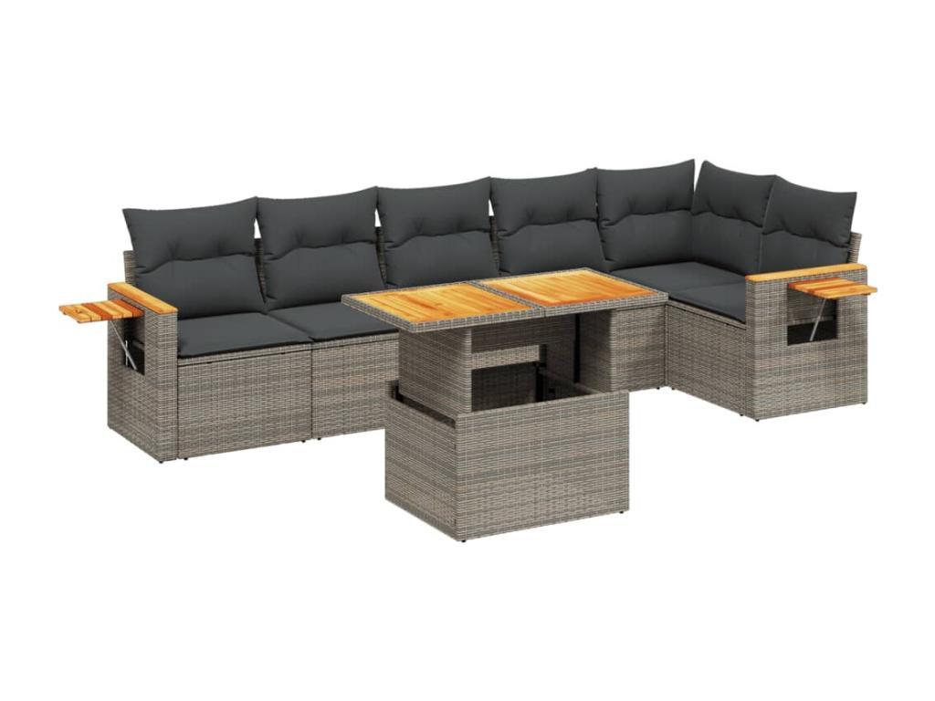 Salon de jardin avec coussins 7 pcs gris résine tressée GDYS74901