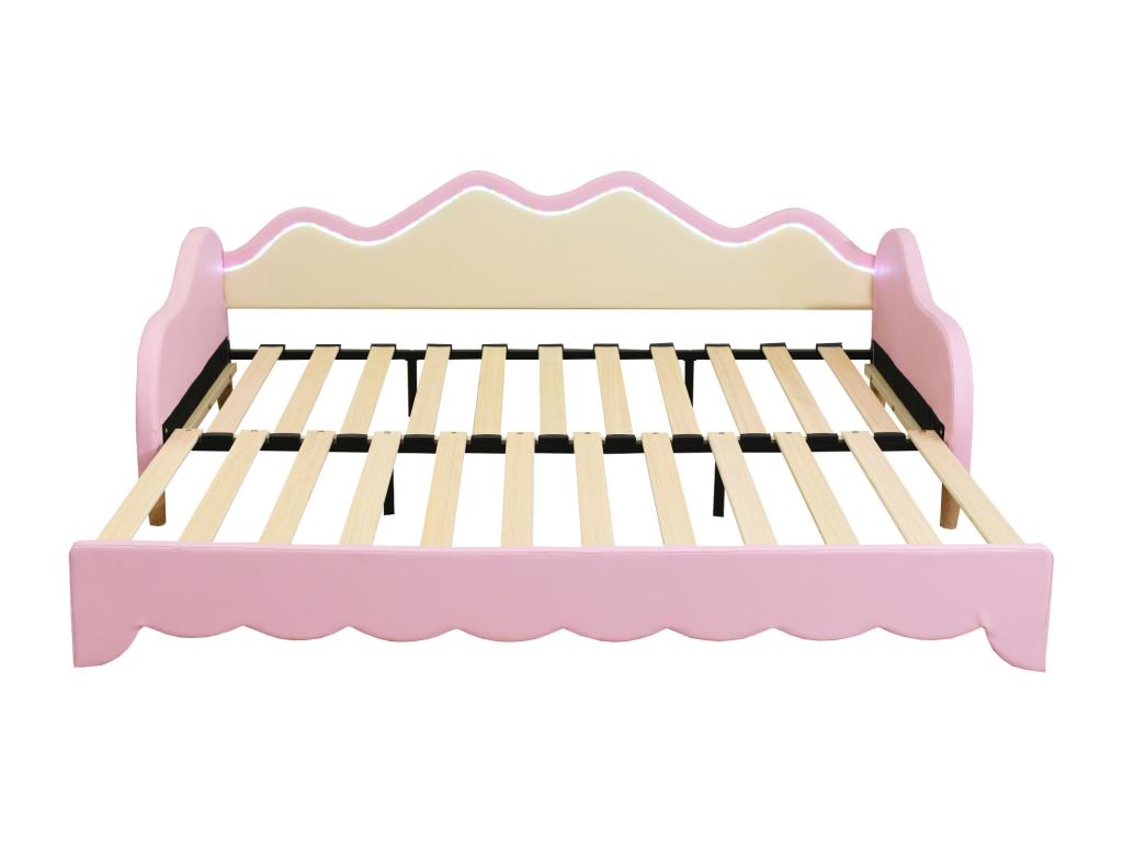 Lit rembourré Rose 90 180 x 190 cm 2 en 1 canapé - lit multifonction avec éclairage LED et sommier à Boislis GPWE49957