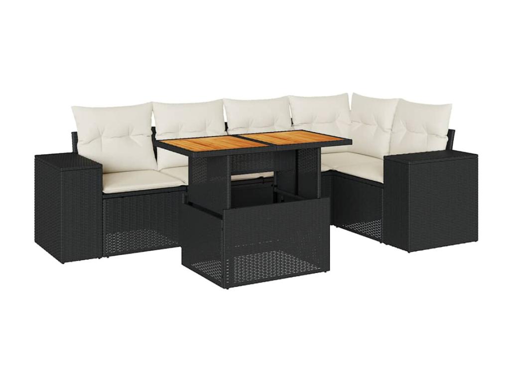 Salon de jardin 6 pièces avec coussins noir résine tressée EEGW76268
