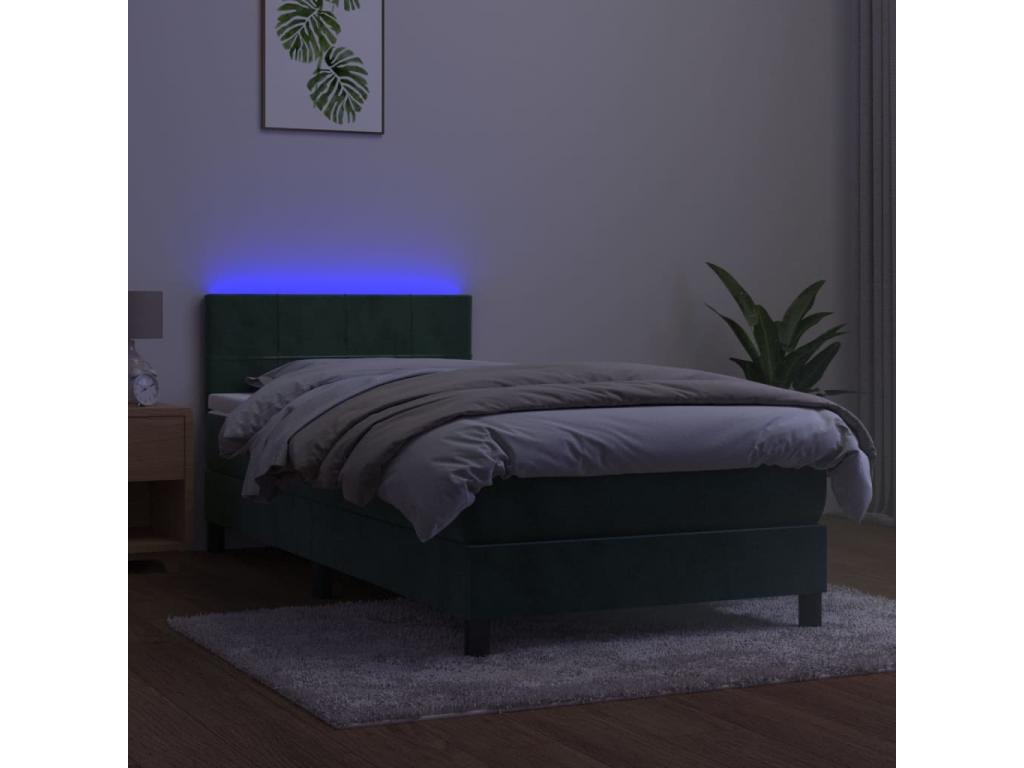 Sommier tapissier et matelas et LED Vert foncé 90x190cm Velours PWBO40175