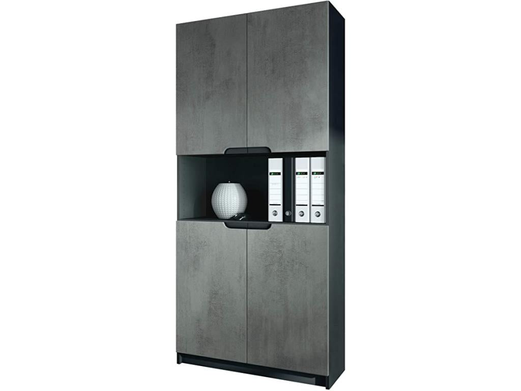 Armoire de rangement avec 5 compartiments et 4 portes noir mat/aspect béton foncé 82x184x37 cm KZYM74291