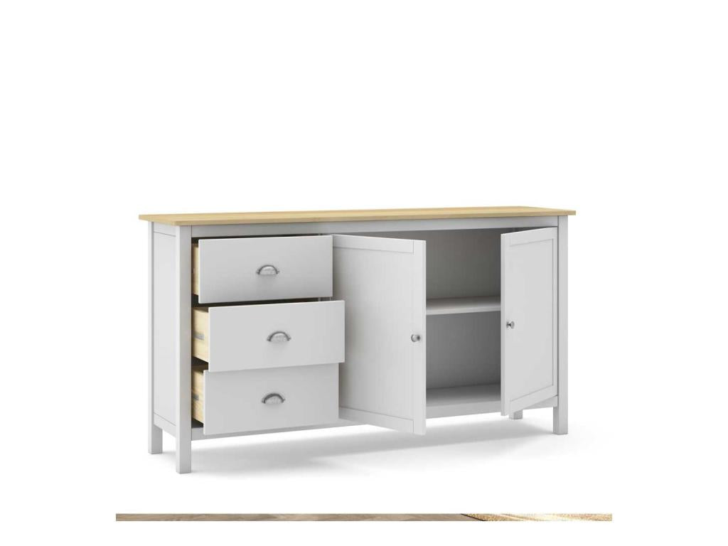 Buffet 2 portes 3 tiroirs Blanc/Bois - VOLCAN EZQN08239