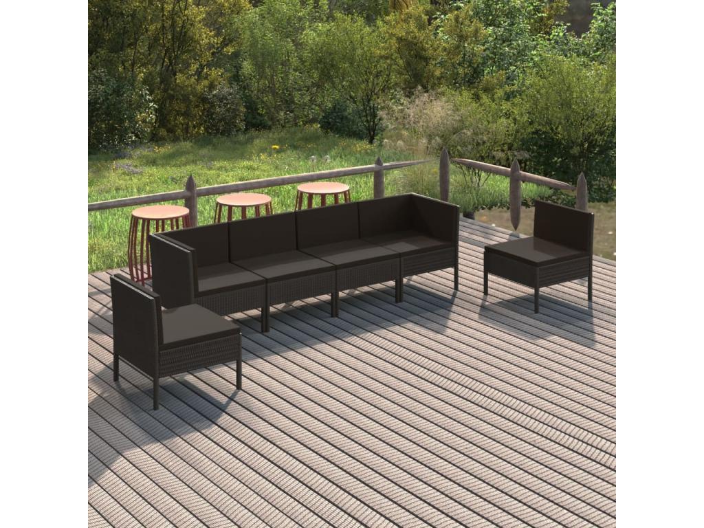 Salon de jardin 6 pièces avec coussins Résine tressée Noir OHVF81808