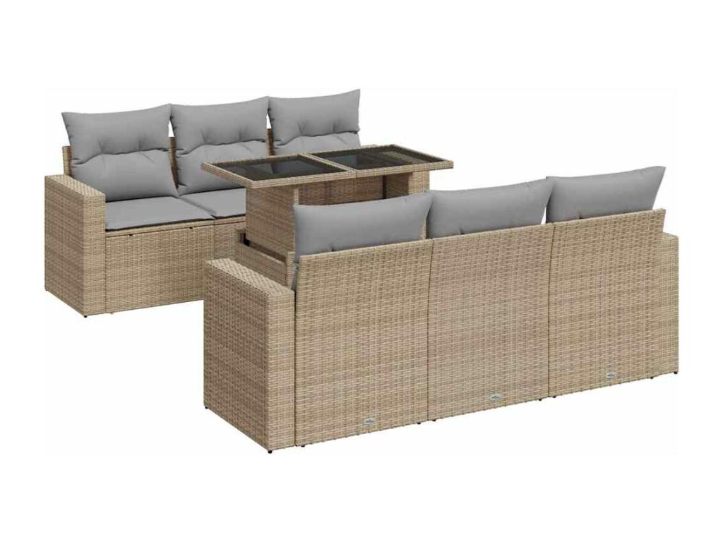Salon de jardin avec coussins 7 pcs beige résine tressée DEJV63480