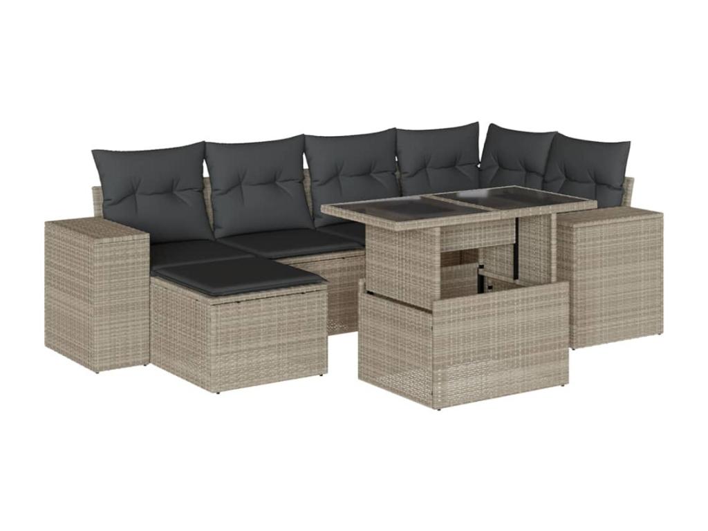 Salon de jardin avec coussins 7 pièces gris clair résine tressée OHHK40292