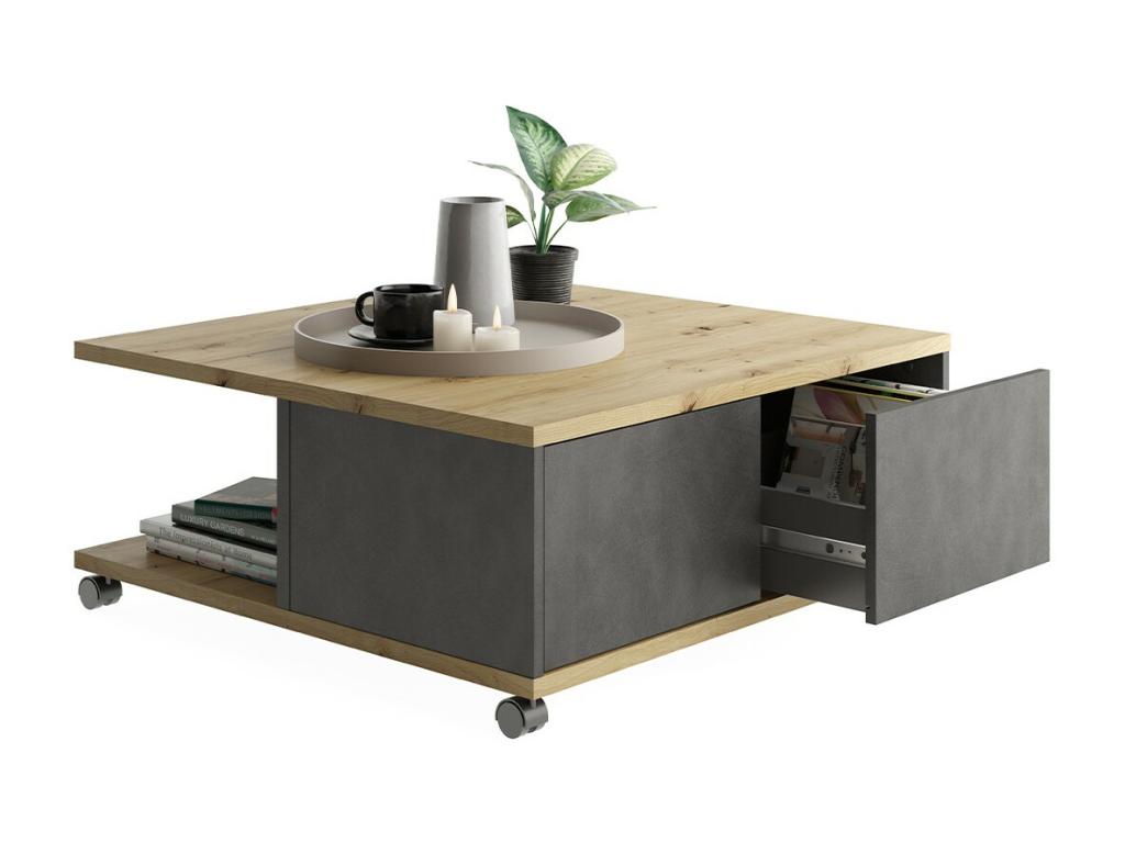 Table Basse sur Boislis 2 Tiroirs 2 Niches L70 cm - Twin INSO76659