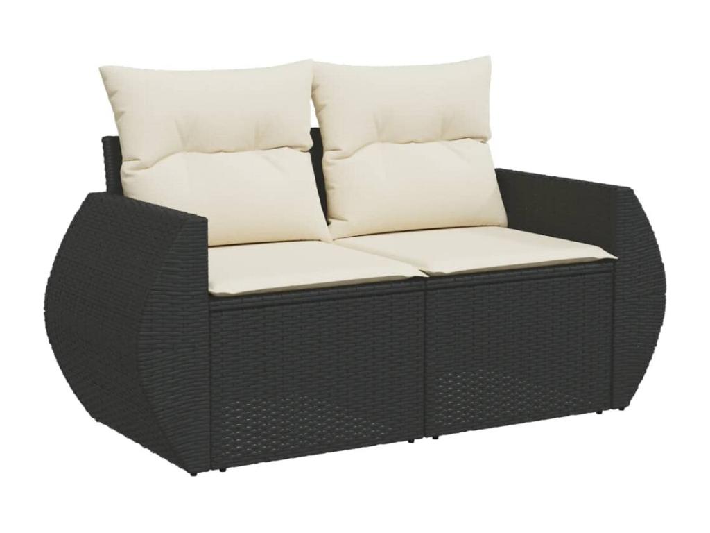 Salon de jardin 9 pcs avec coussins noir résine tressée DFLJ85881