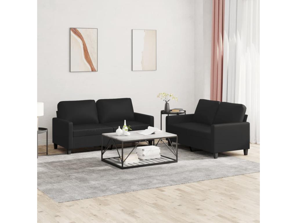Ensemble de canapés 2 pcs avec coussins Noir Similicuir FVDO96716