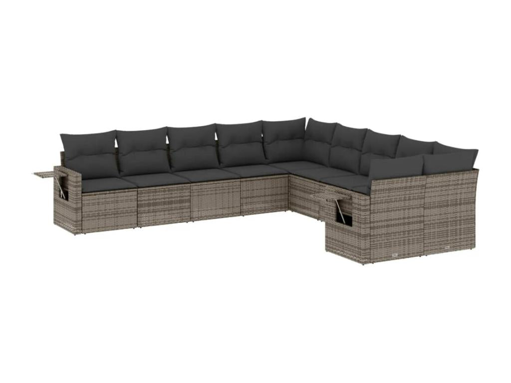 Salon de jardin avec coussins 10 pcs gris résine tressée PZXX11270