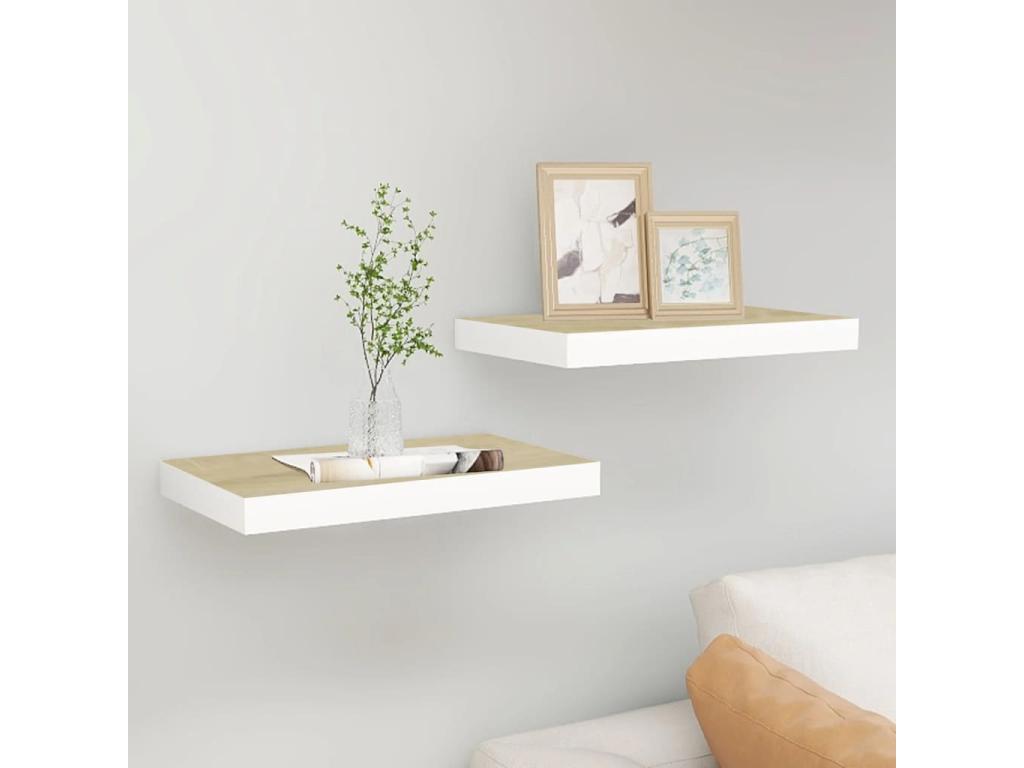 Étagères flottantes 2 pcs Chêne et blanc 50x23x3.8 MDF COVL82985