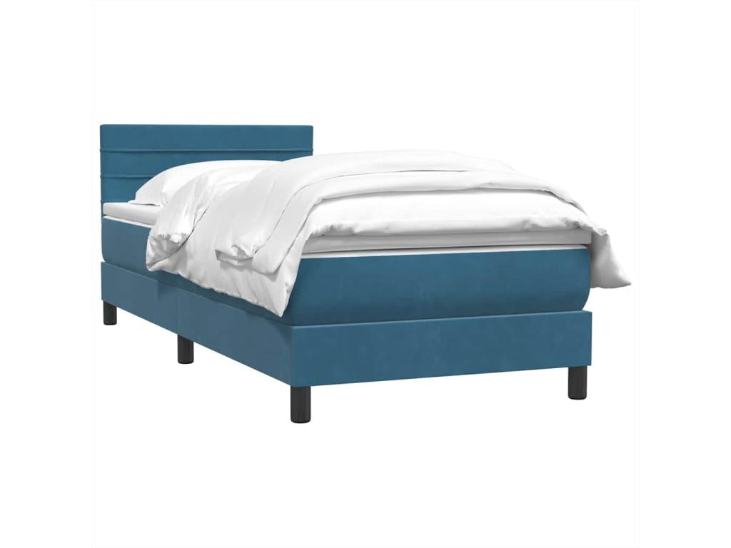 Sommier à Boislis de lit et matelas bleu foncé 90x220 cm velours LGMF22512