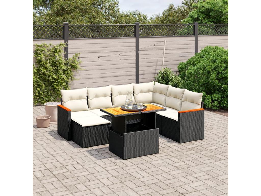 Salon de jardin 8 pièces avec coussins noir résine tressée VNEZ53069