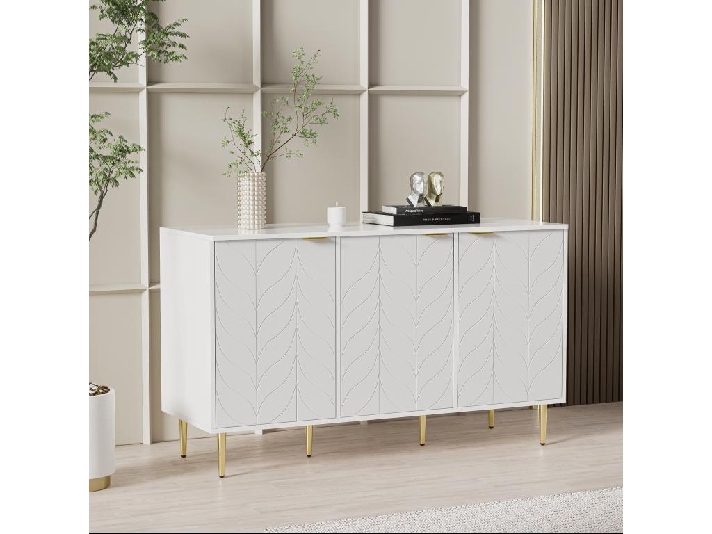 Buffet moderne avec 3 portes en motif floral - bois MDF et métal - 127x45x75 cm - blanc NATN53628