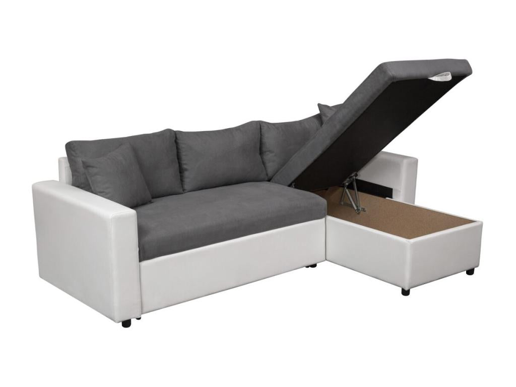 Canapé d'angle 4 places Convertible et Réversible Boislis en simili/microfibre - Blanc/Gris - L227 x P146 x H81cm - Boislis QPCL50993