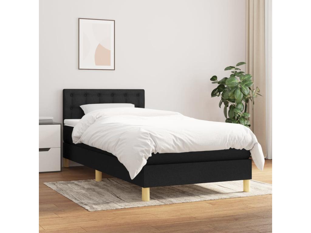 Lit à sommier tapissier avec matelas Noir 100x200 cm Tissu PTPH16662