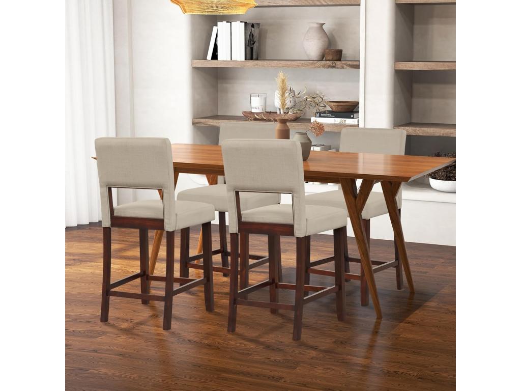 Chaise de Bar Lot de 2 Chaise Haute de Bar avec Dossier et Repose-Pieds Surface en Lin Tabouret de Bar Rembourré Hauteur d'Assise 62 cm Beige RPDE78971