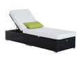 Bain de soleil transat grand confort 195L x 68l x 31H cm dossier inclinable multi-positions matelas épaisseur 10 cm crème résine tressée 4 fils noir HDVH83570