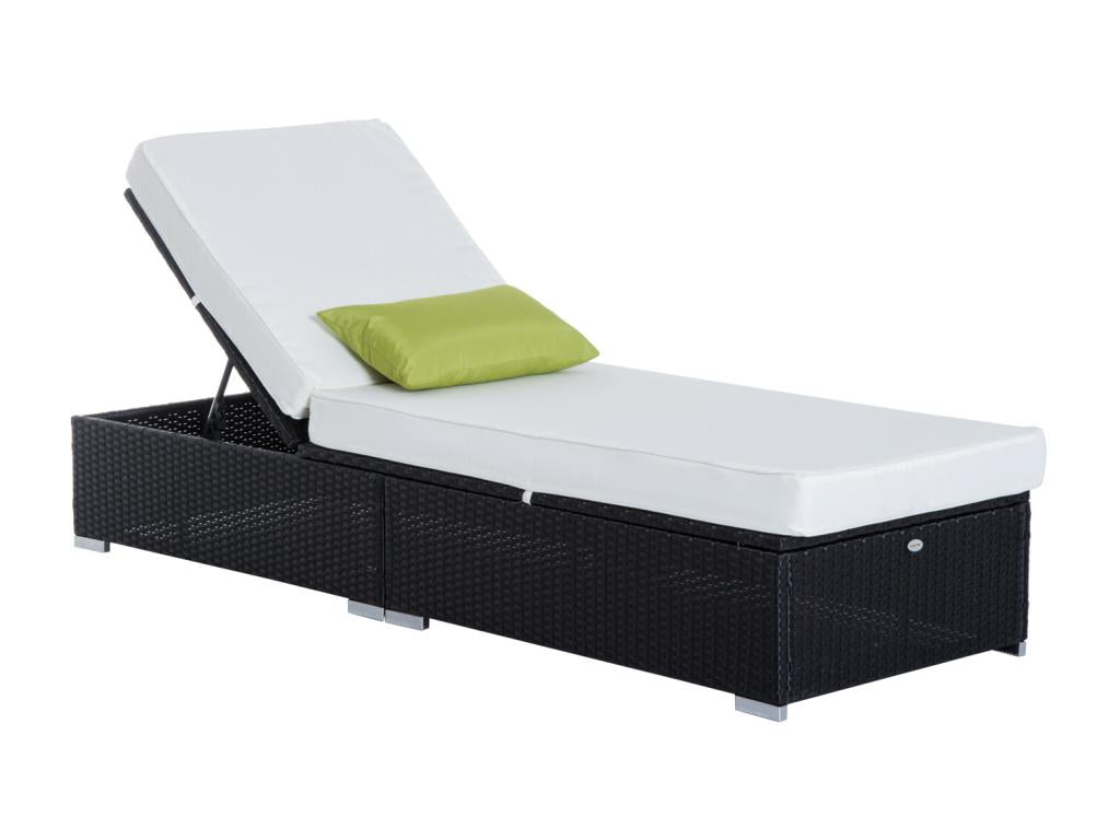 Bain de soleil transat grand confort 195L x 68l x 31H cm dossier inclinable multi-positions matelas épaisseur 10 cm crème résine tressée 4 fils noir HDVH83570
