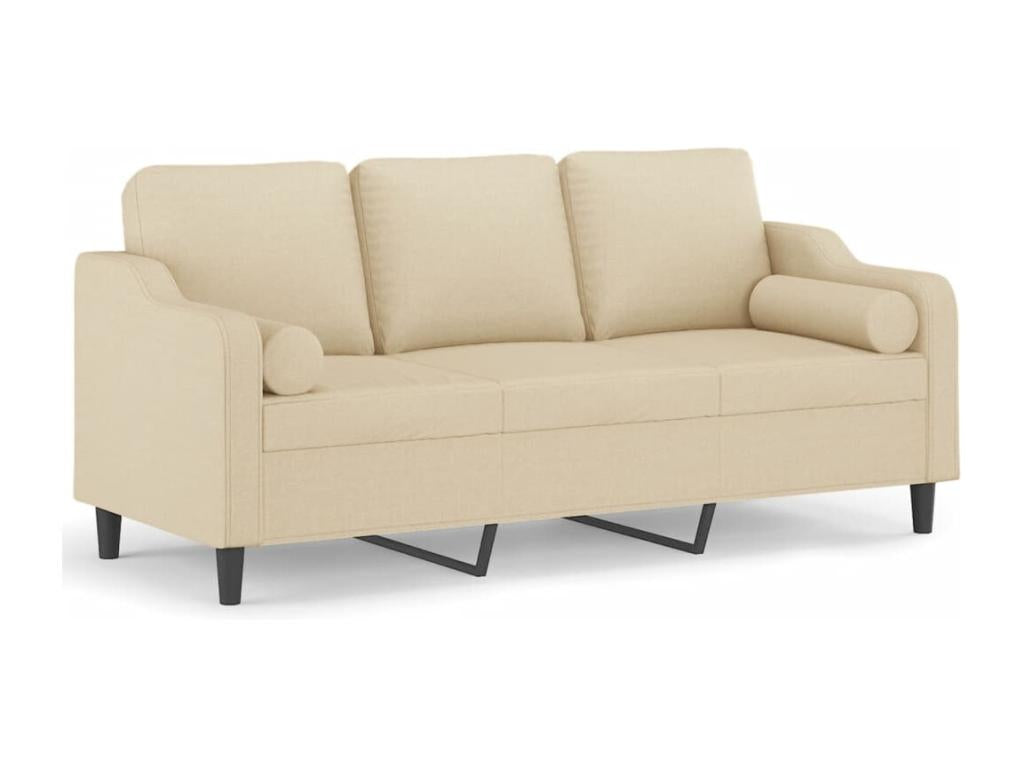 Canapé 3 places avec oreillers décoratifs crème 180 cm tissu ULIQ68641