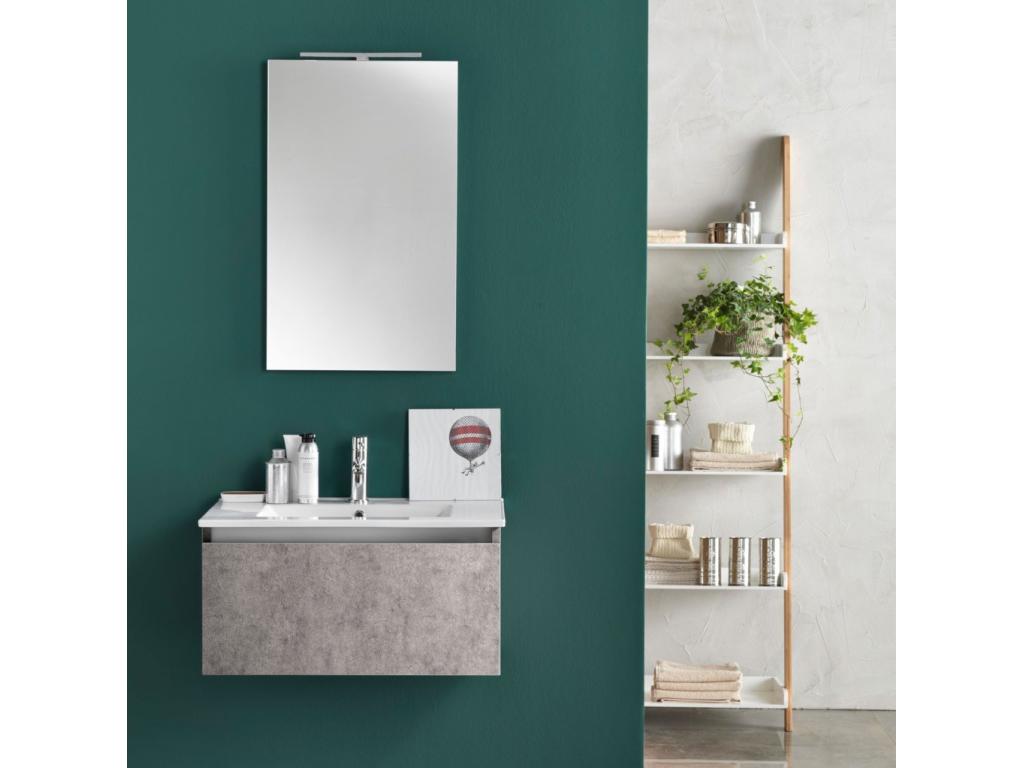 Ensemble meuble de salle de bain 1 tiroir Mobenze effet béton et miroir lumineux Mobenze L 70cm GCWL74694