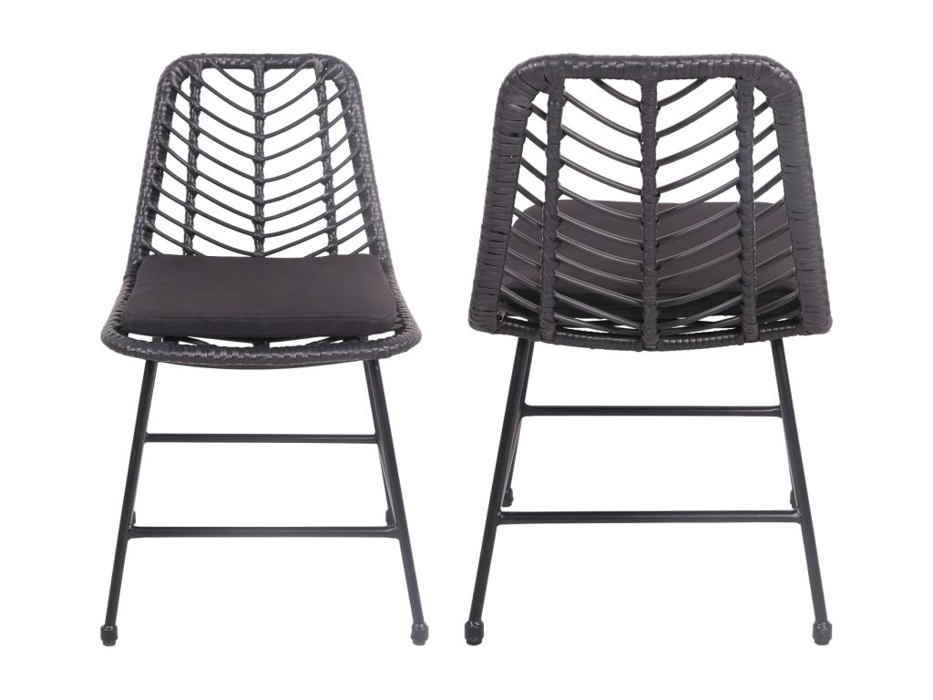 Lot de 2 chaises en rotin synthétique noires avec coussins Boislis GMCM53053