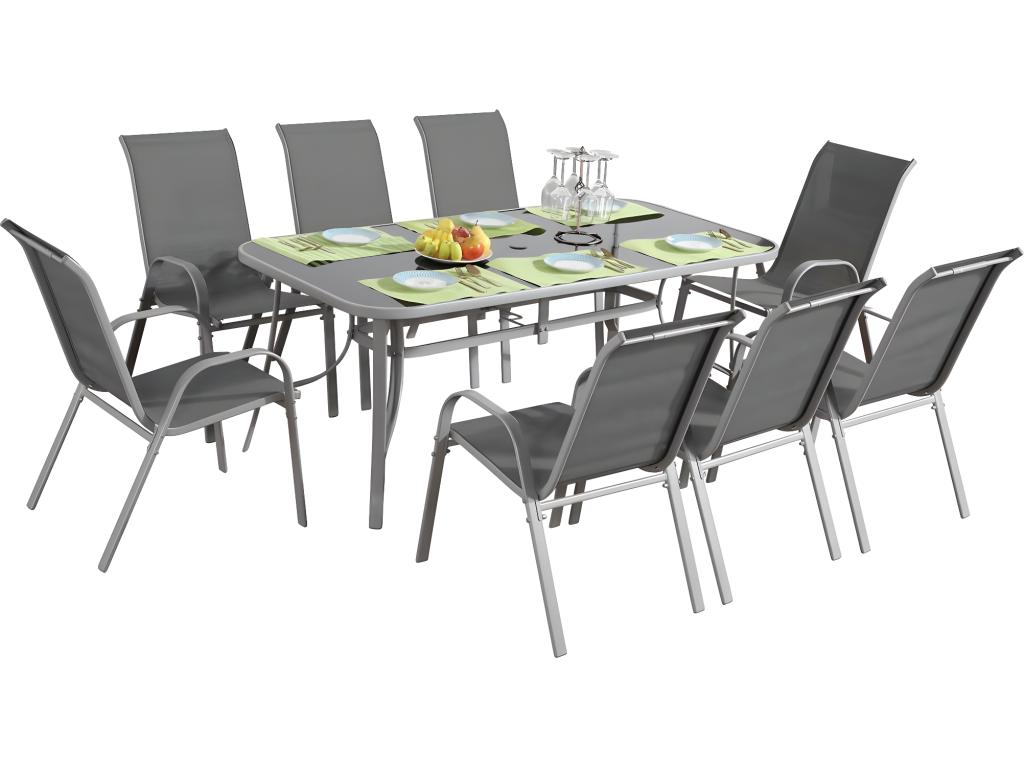 Salon de jardin textile Boislis Porto 8 personnes gris clair NXFU78295