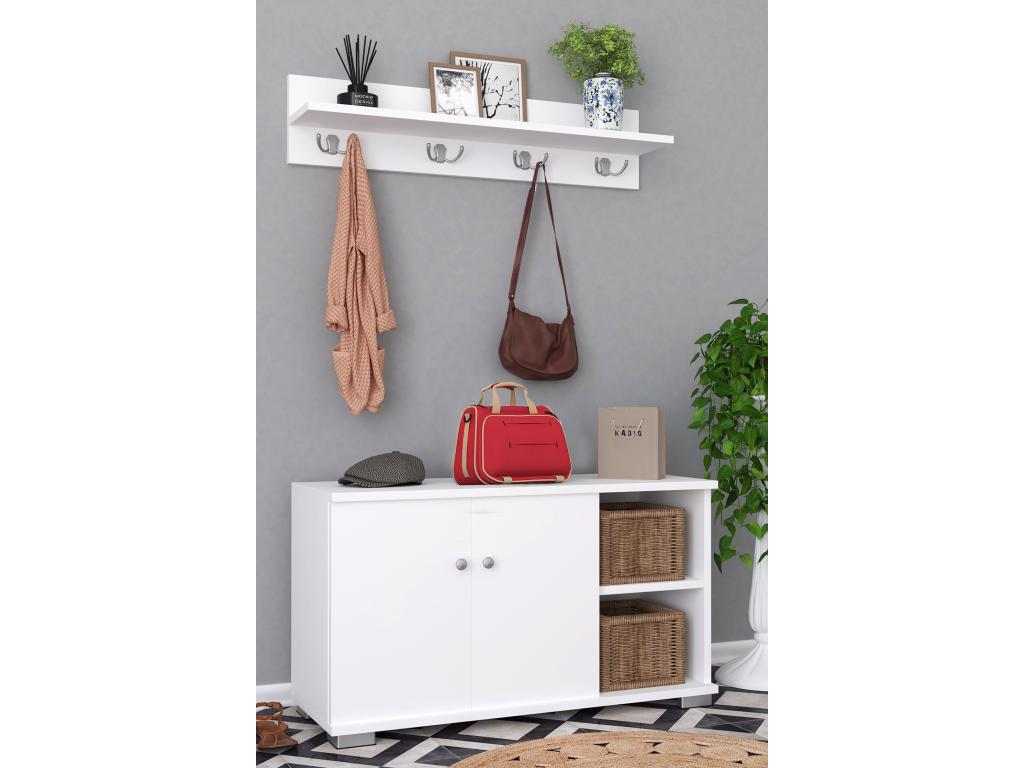 Boislis Banc en bois 2 pièces Armoire à chaussures Étagère à chaussures Porte-manteau Meuble d'entrée Gados L blanc XGEO48847