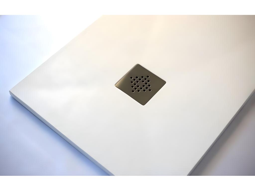 Receveur de douche 80x110 cm extra plat PURE en résine surface ardoisée blanc Grille inox MQXE20786
