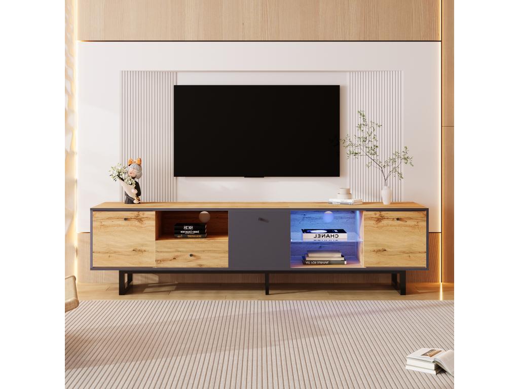 Meuble bas TV de salon avec effet de Boislisère LED cloison en verre charnière tampon design assorti aux couleurs FVET99636