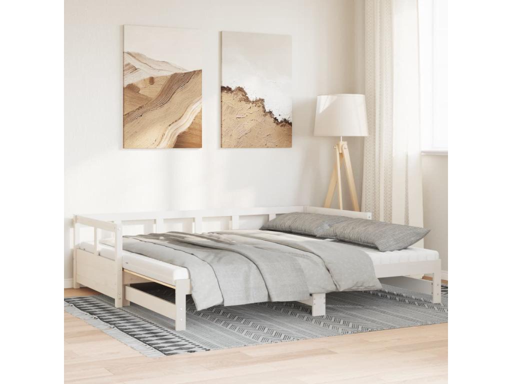 Lit de jour et lit gigogne et matelas 90x190 cm Mobenze pin massif HBNA29678