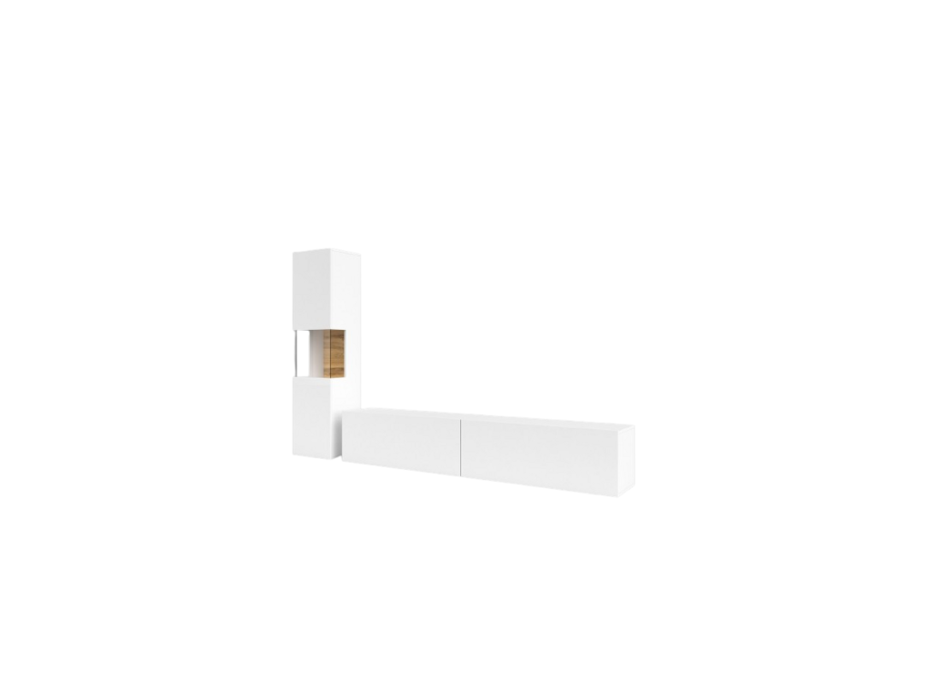 Ensemble vitrine et meuble TV collection Boislis- Couleur blanc et chêne. IMUN22516