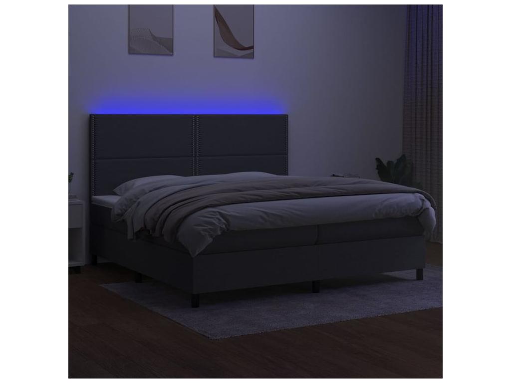 Sommier à Boislis de lit et matelas et LED Gris foncé 200x200 CLIY47687