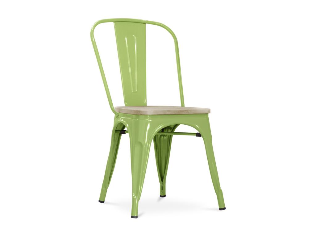 Chaise industrielle en acier brillant et assise en bois massif naturel Boislis-Couleur Vert pistache ZCLY85389