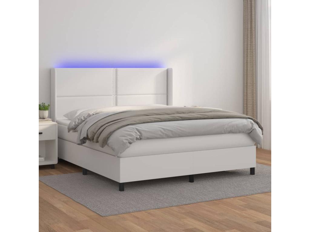 Sommier à Boislis de lit matelas LED Blanc 180x200 Similicuir TSSL93342