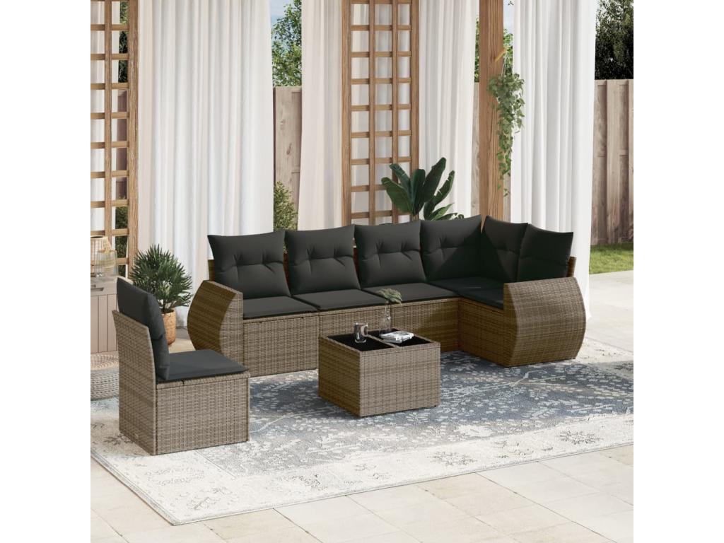 Salon de jardin avec coussins 7 pcs gris résine tressée PXTT00194
