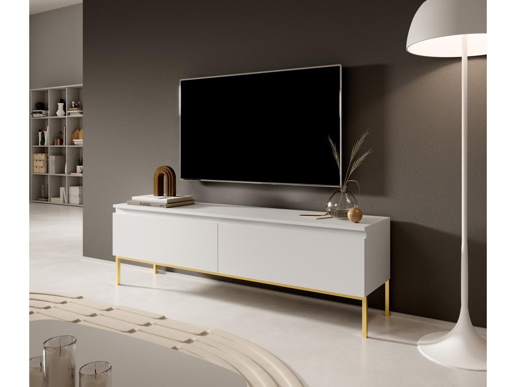 Meuble TV - 150 cm - blanc avec pieds dorés - Boislis NXET53724