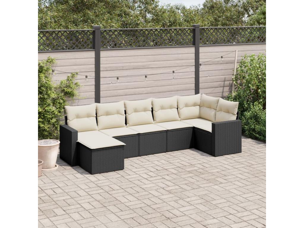 Salon de jardin 7 pcs avec coussins noir résine tressée XDWL26225
