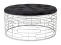 Banc rond en velours noir et métal argenté d91,5x47 WVKJ97815