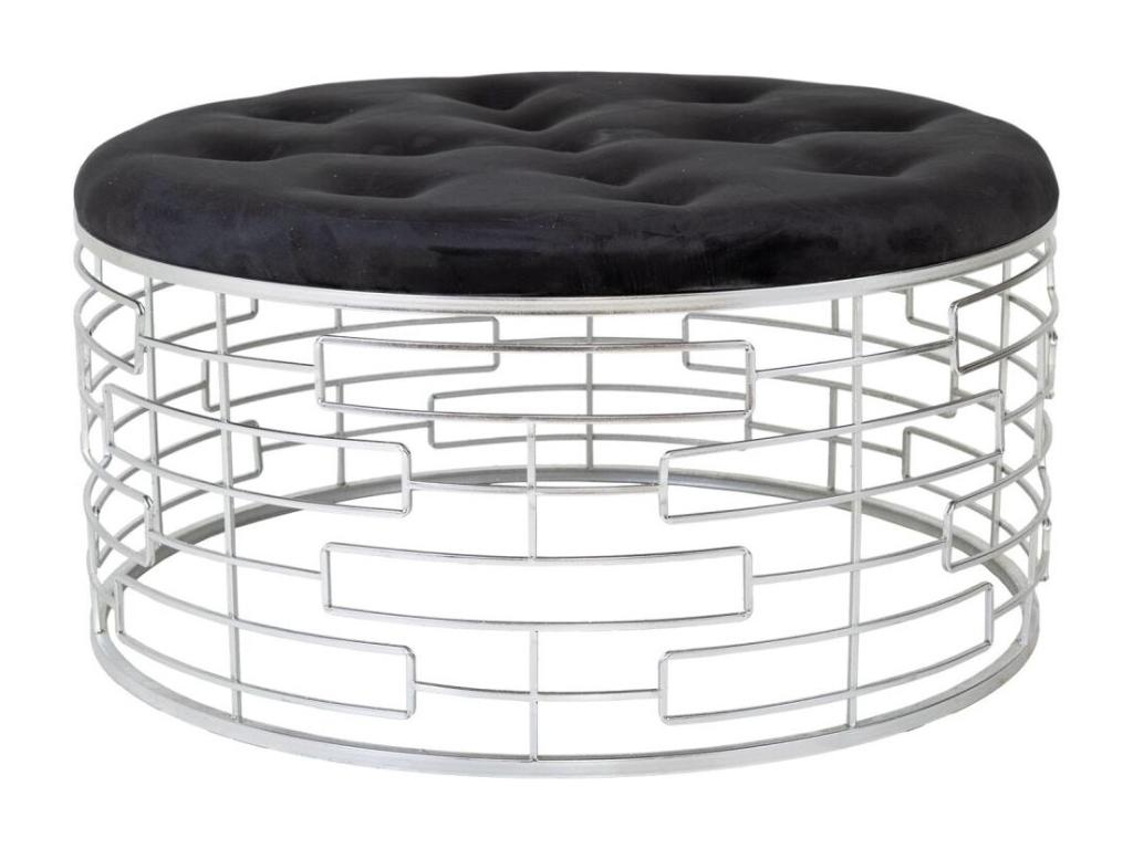 Banc rond en velours noir et métal argenté d91,5x47 WVKJ97815
