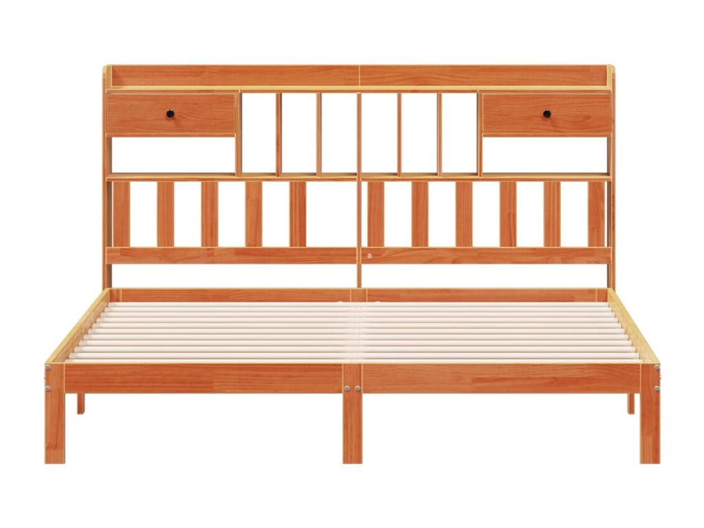 Lit bibliothèque sans matelas cire marron 180x200 cm pin massif HAZF62650