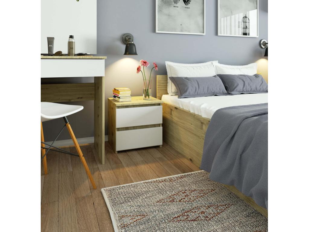 Table de chevet Mobenze 40x35x40 cm 2 tiroirs 30x30 cm AKWD49379