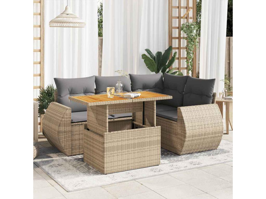 Salon de jardin avec coussins 5 pièces beige résine tressée OIUC11280