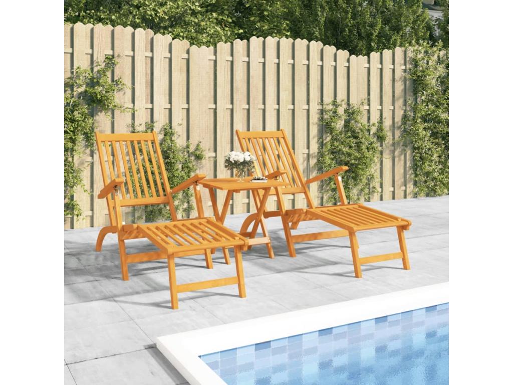 Chaises longues d'extérieur repos-pieds et table Boislis solide JTCX40258