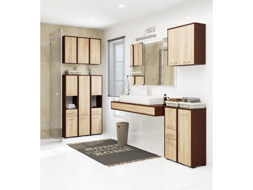 armoire salle de bains marron 60x22x60 cm 2 portes façade chêne Boislis BVCX20388